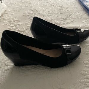 Women’s Clark’s black wedge pumps size 8W.  Like new - excellent condition